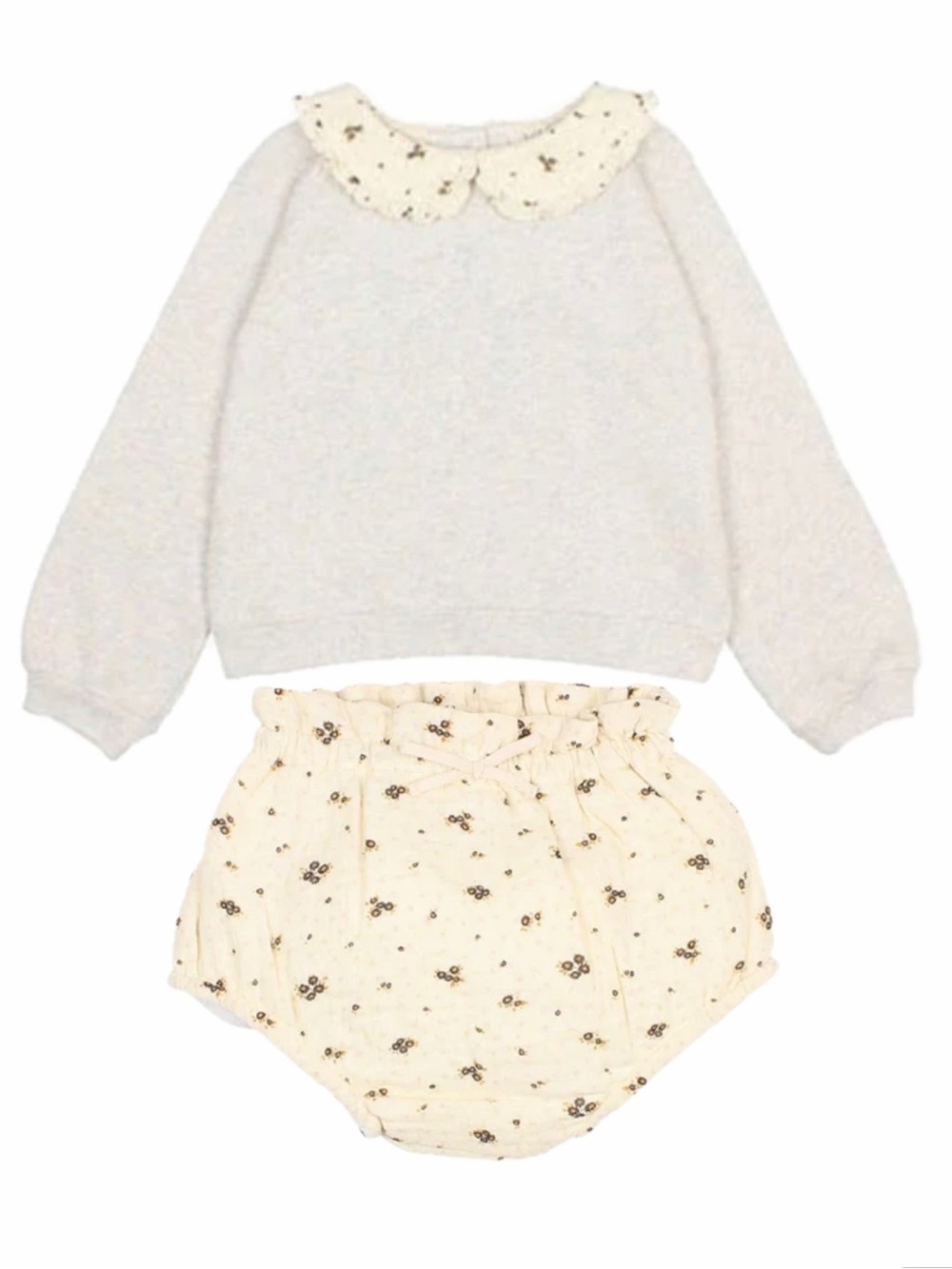 Buho Baby Girl Romance Swearshirt and Culotte in Light grey and Ecru